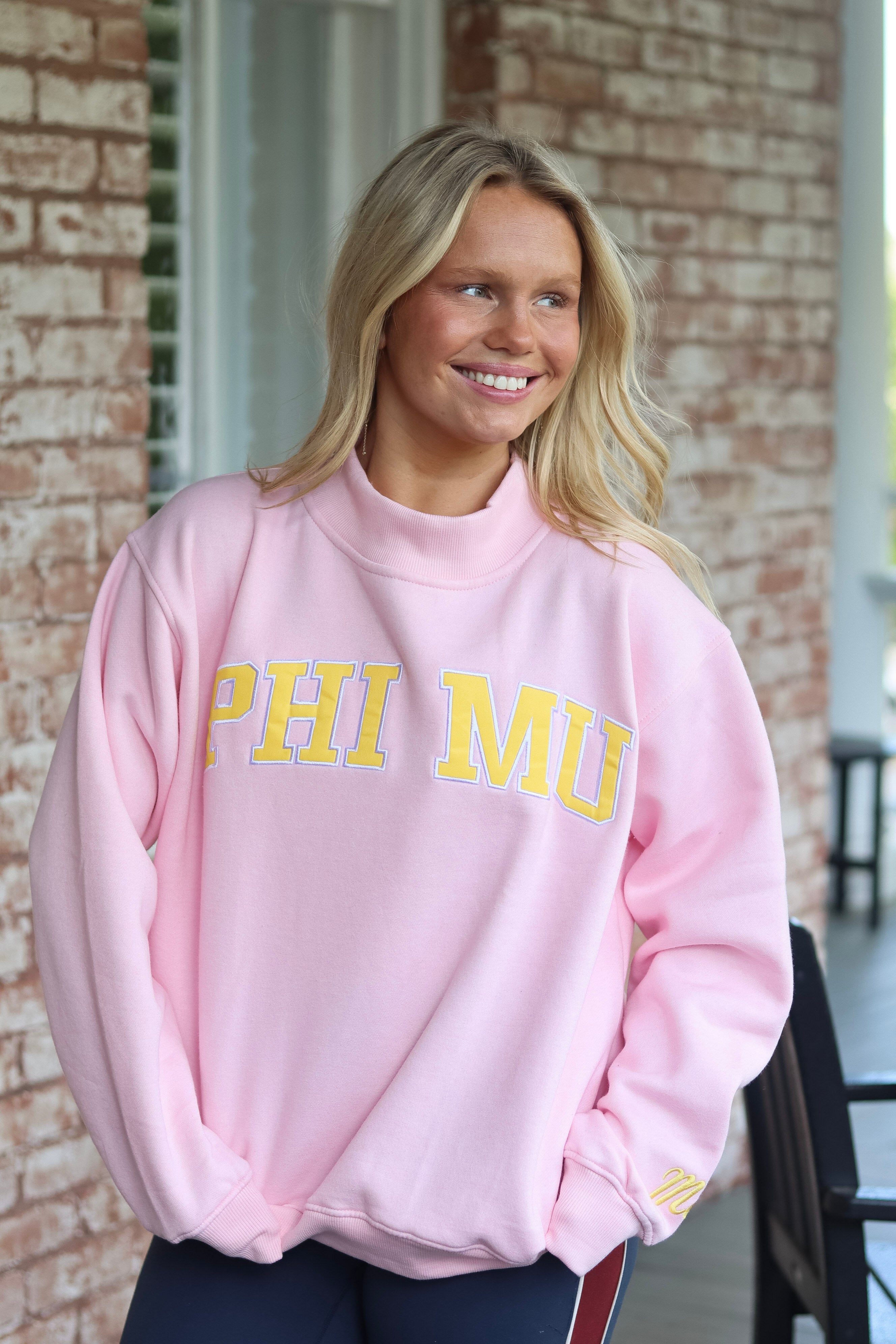 Phi Mu Mom Pink & Yellow Mockneck