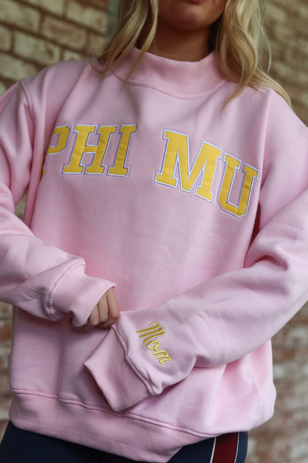 Phi Mu Mom Pink & Yellow Mockneck