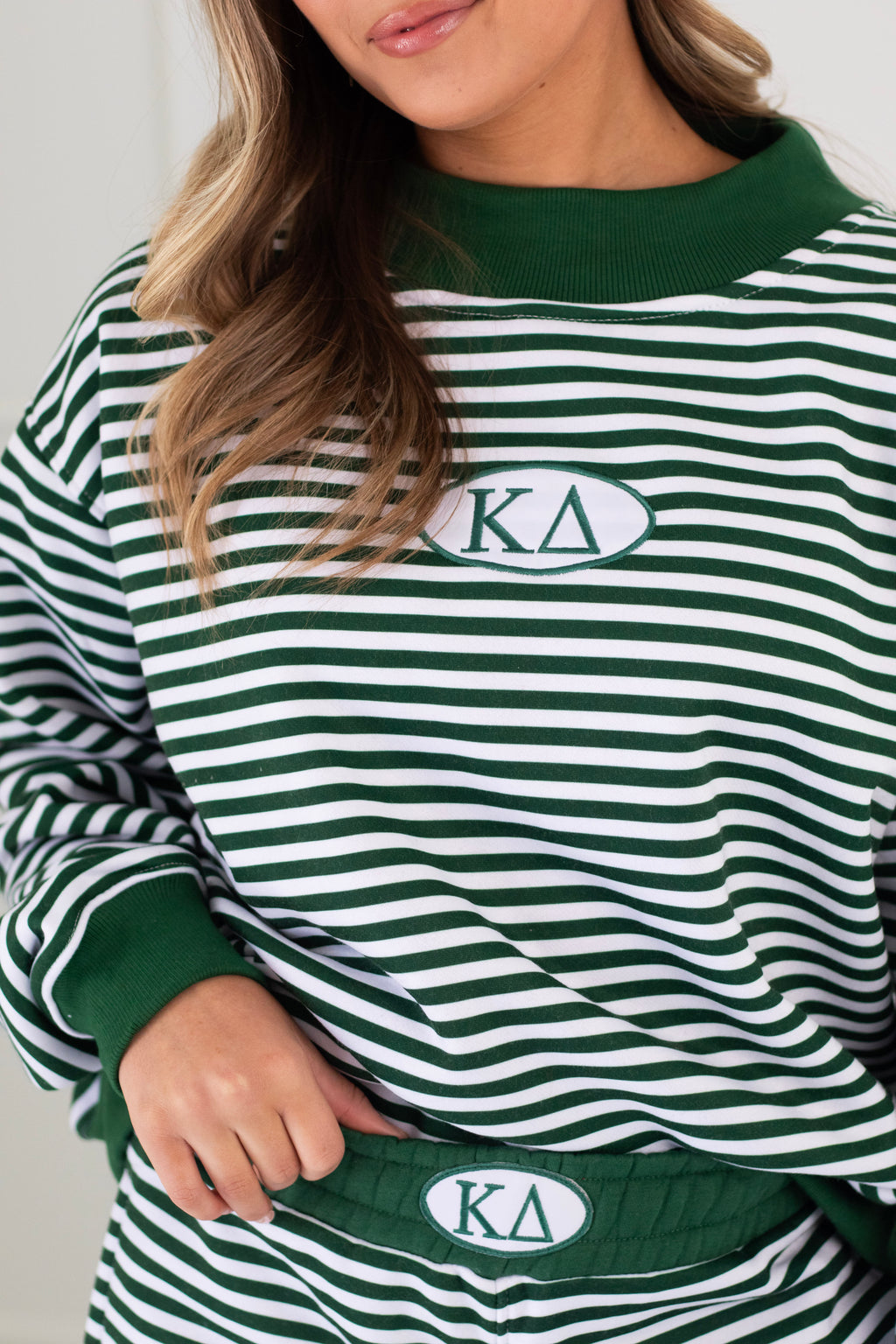 Sorority Patch Striped Mockneck