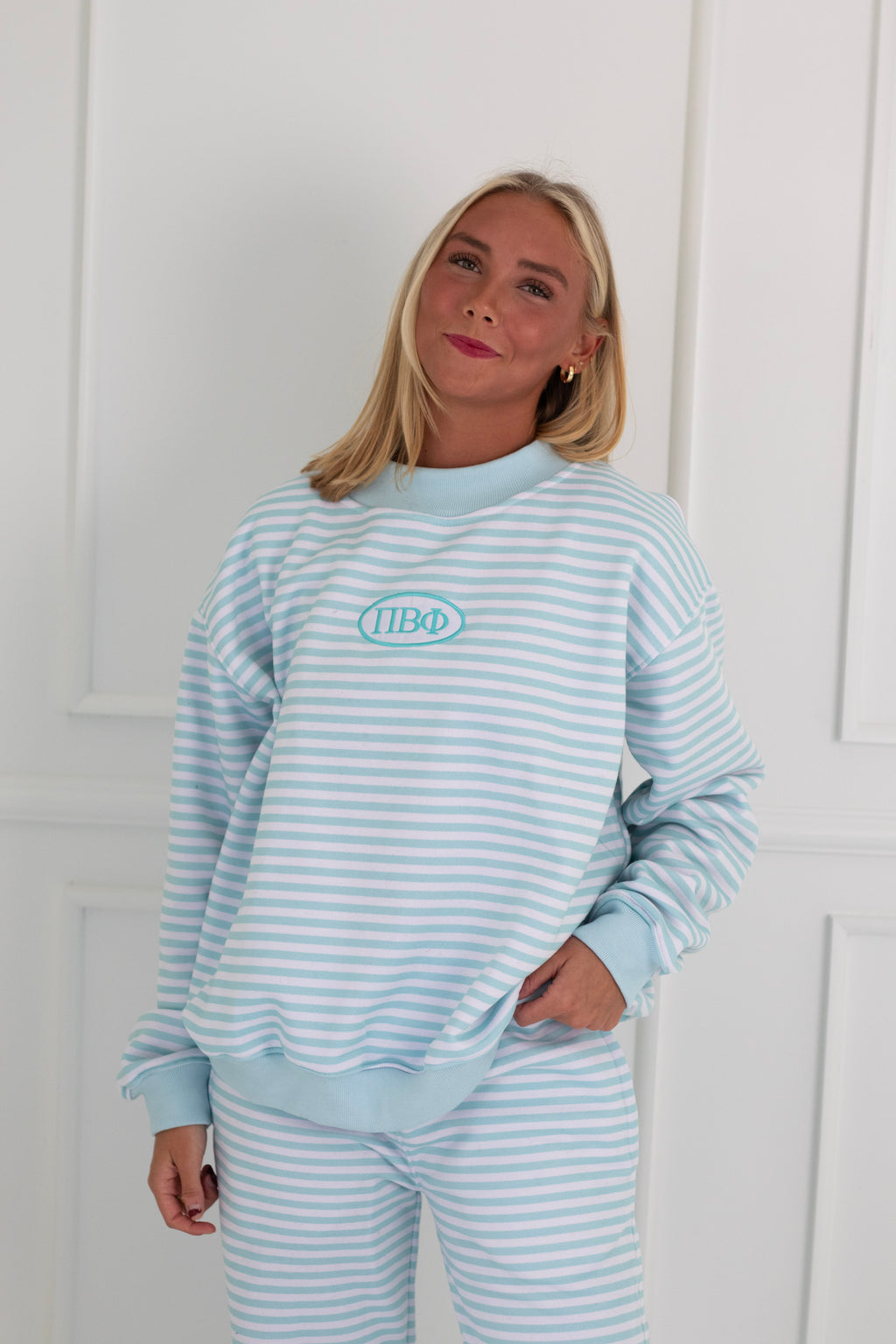 Sorority Patch Striped Mockneck