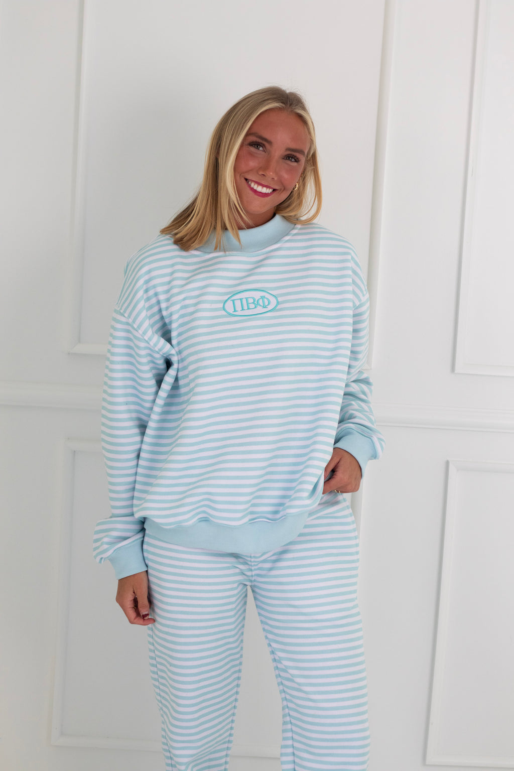 Sorority Patch Striped Mockneck