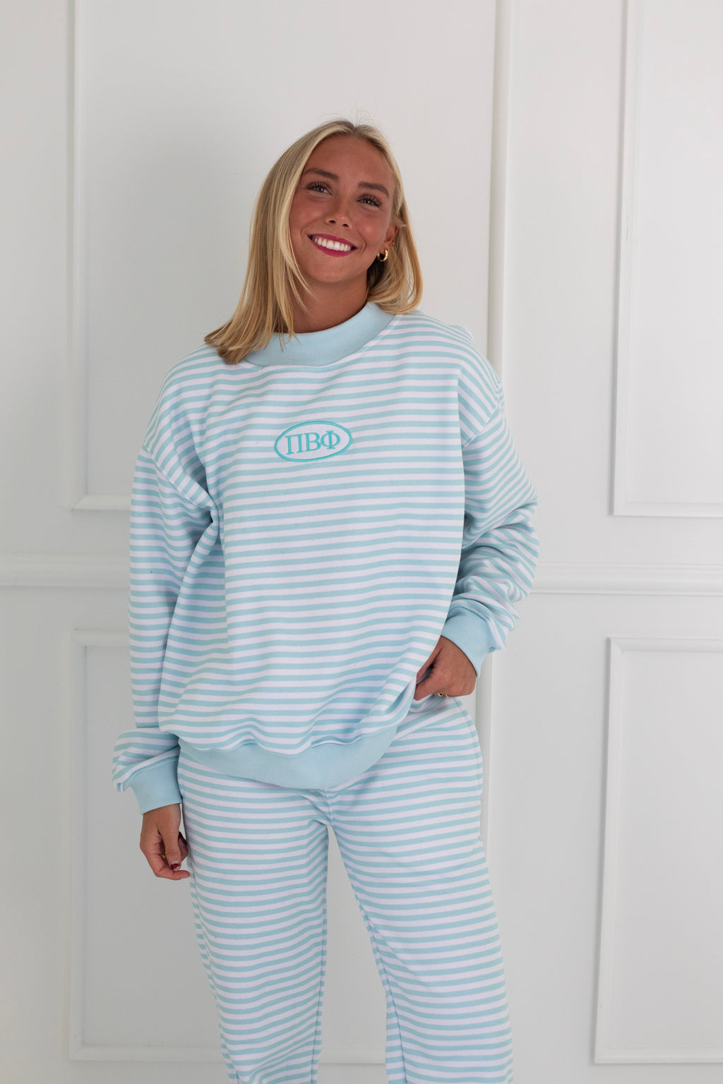 Sorority Patch Striped Mockneck