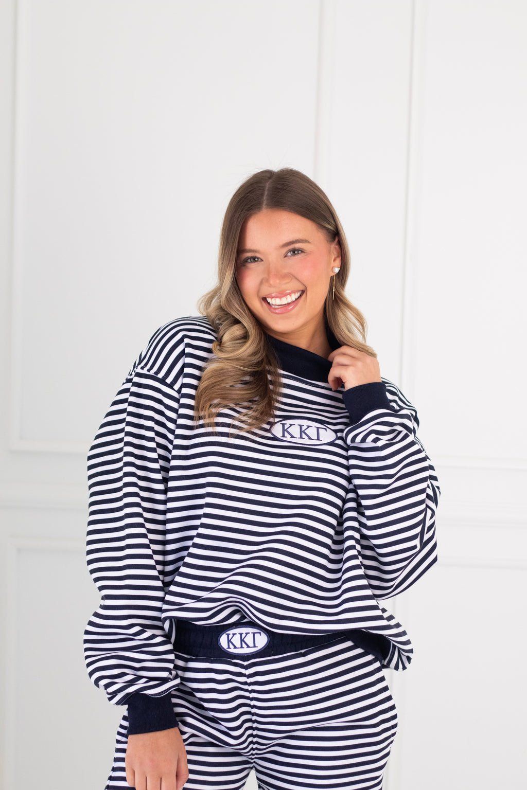 Sorority Patch Striped Mockneck