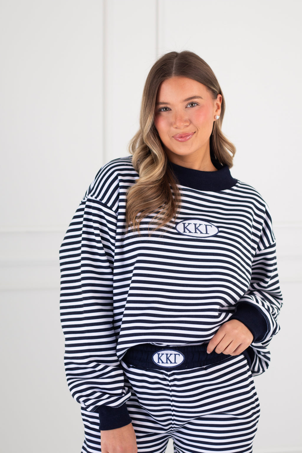 Sorority Patch Striped Mockneck