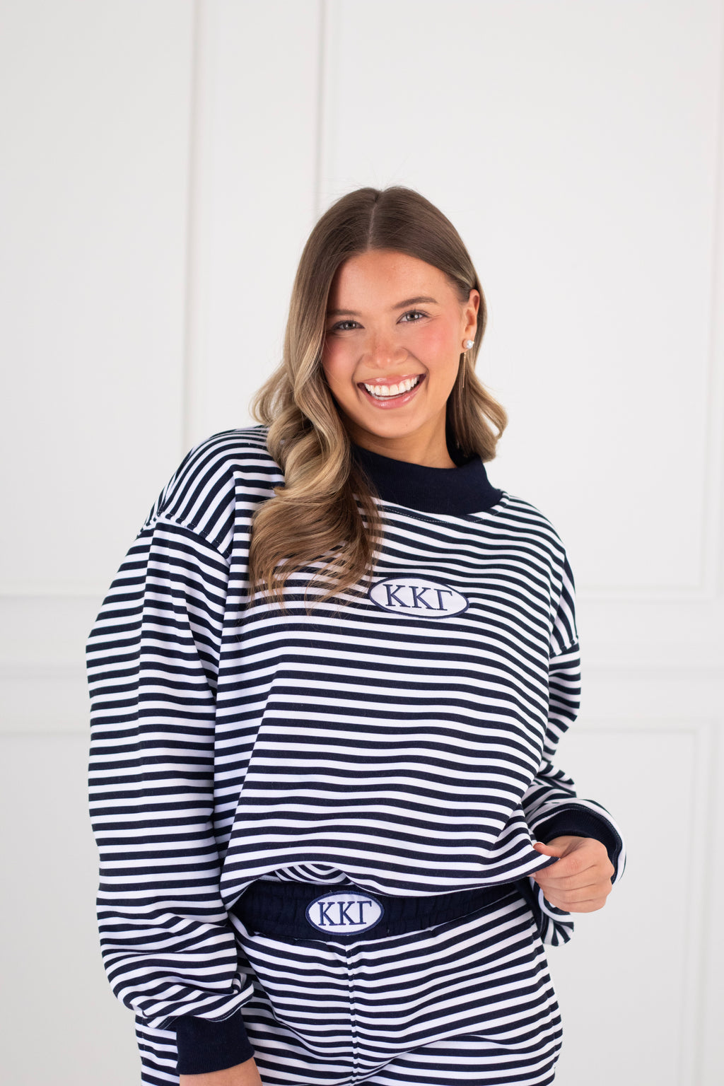 Sorority Patch Striped Mockneck