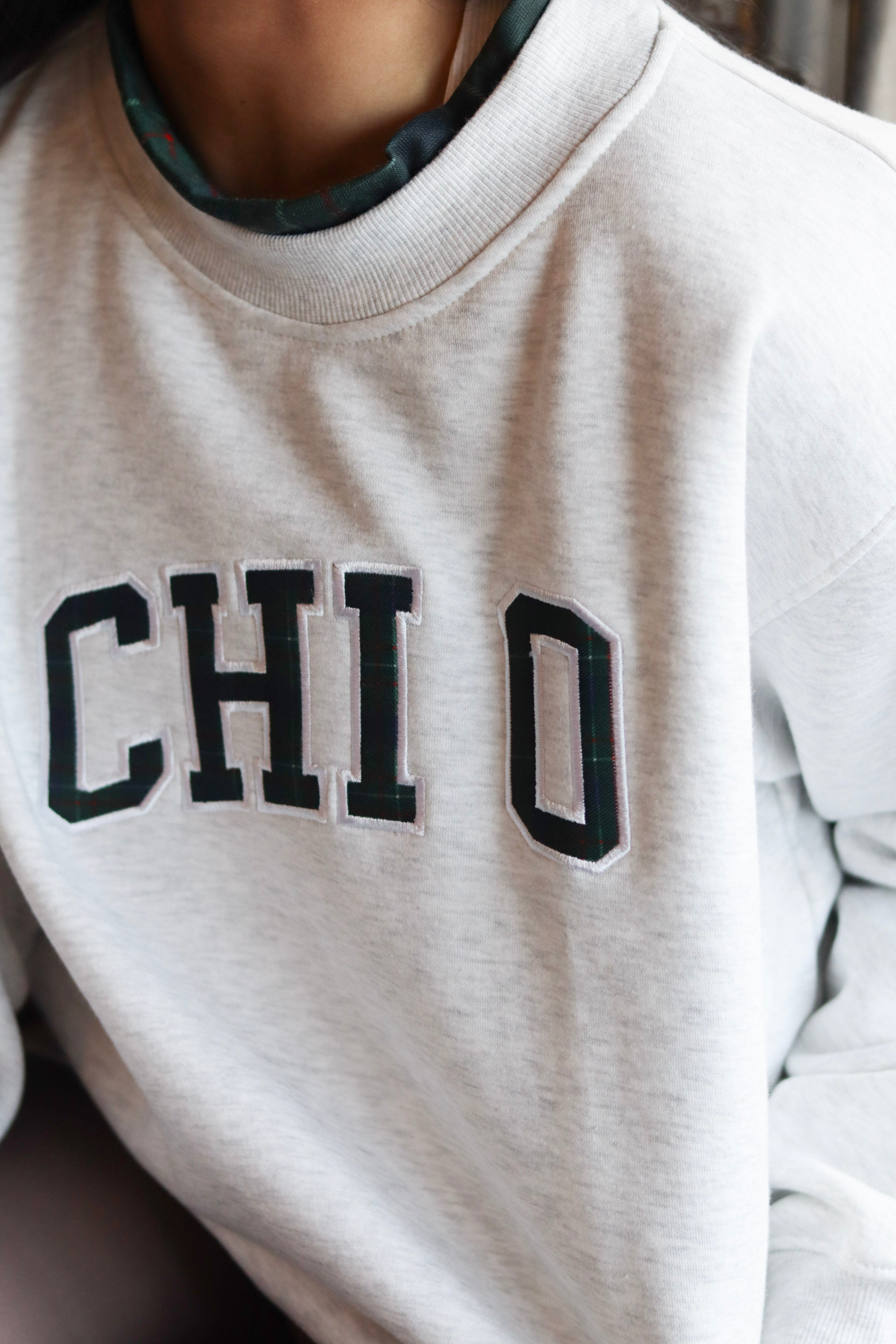 Sorority Plaid Accent Mock Neck