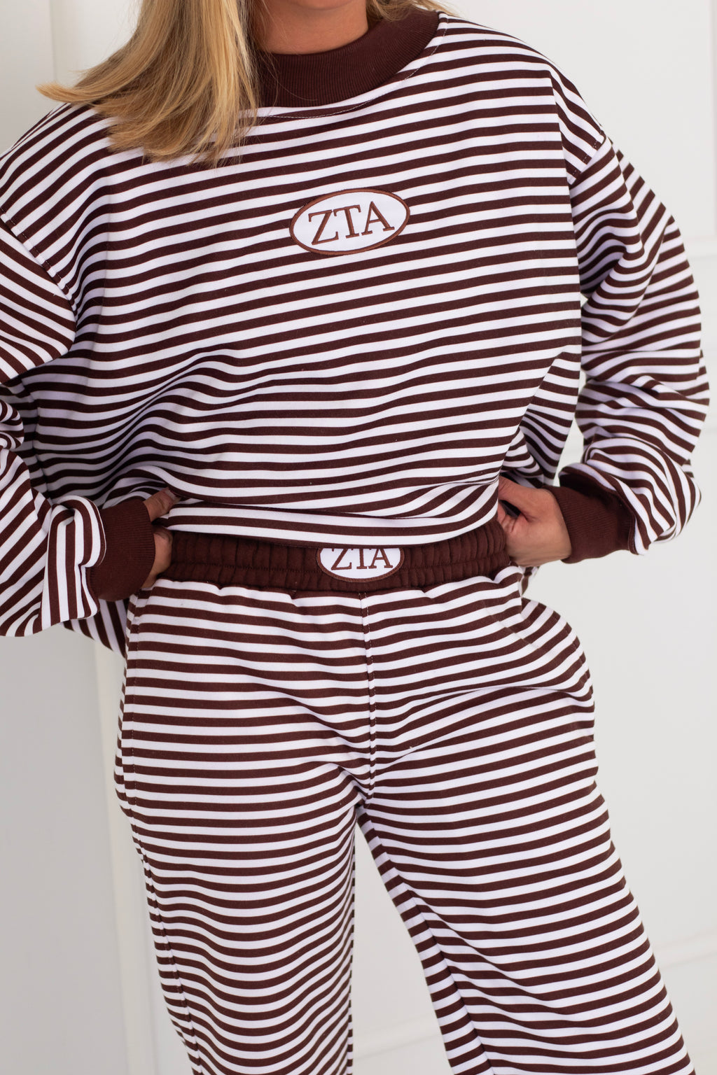 Sorority Patch Striped Mockneck