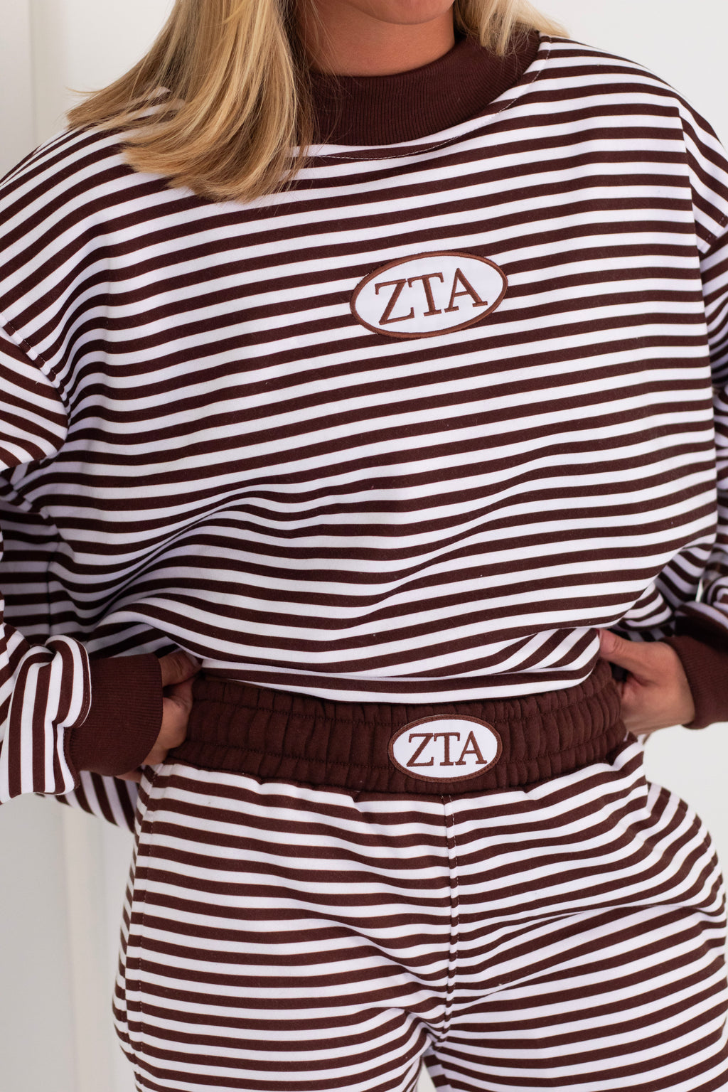 Sorority Patch Striped Mockneck