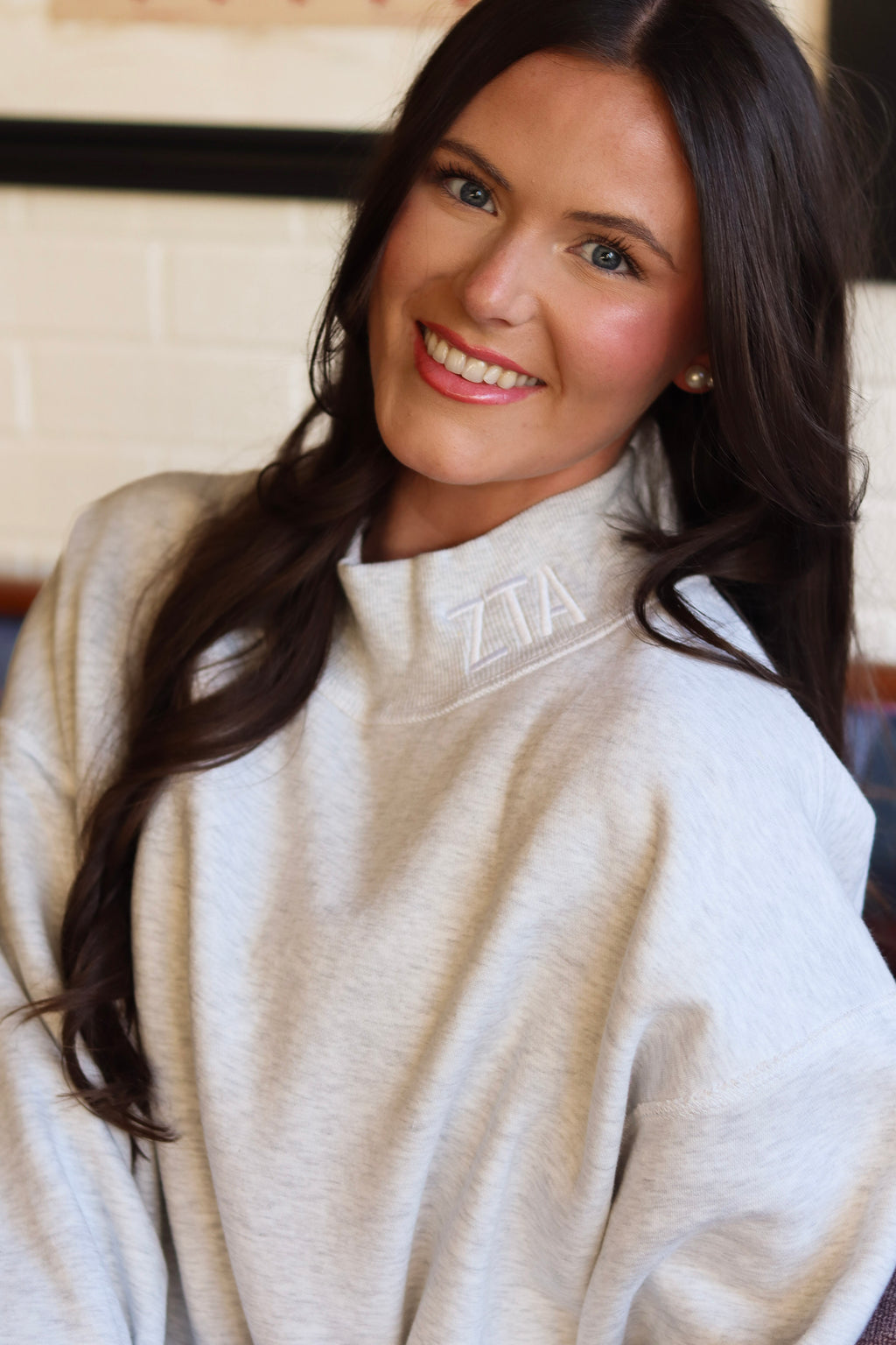 Sorority Embroidery Letter Mock Neck