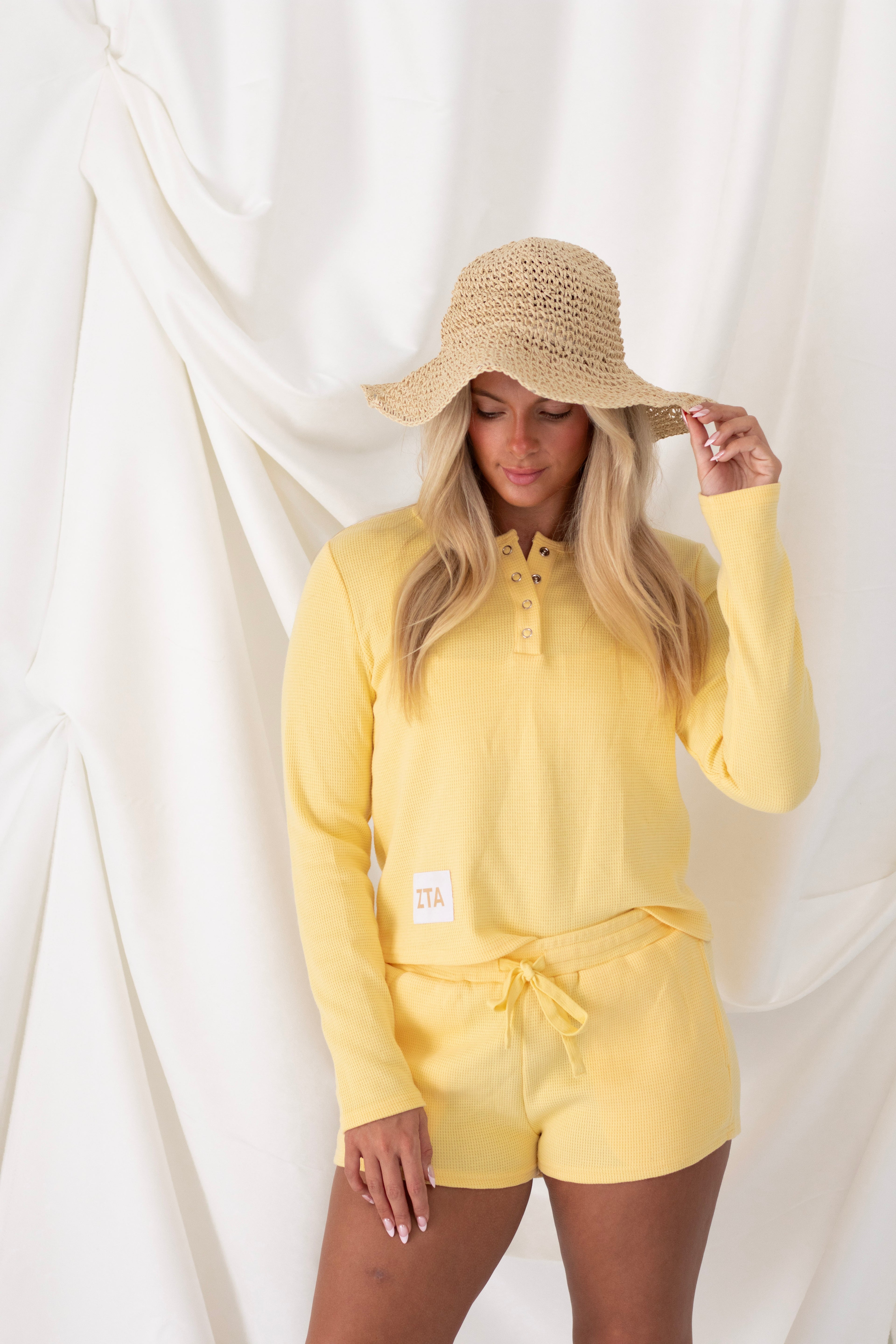 Sorority Yellow Tag Waffle-Knit Set