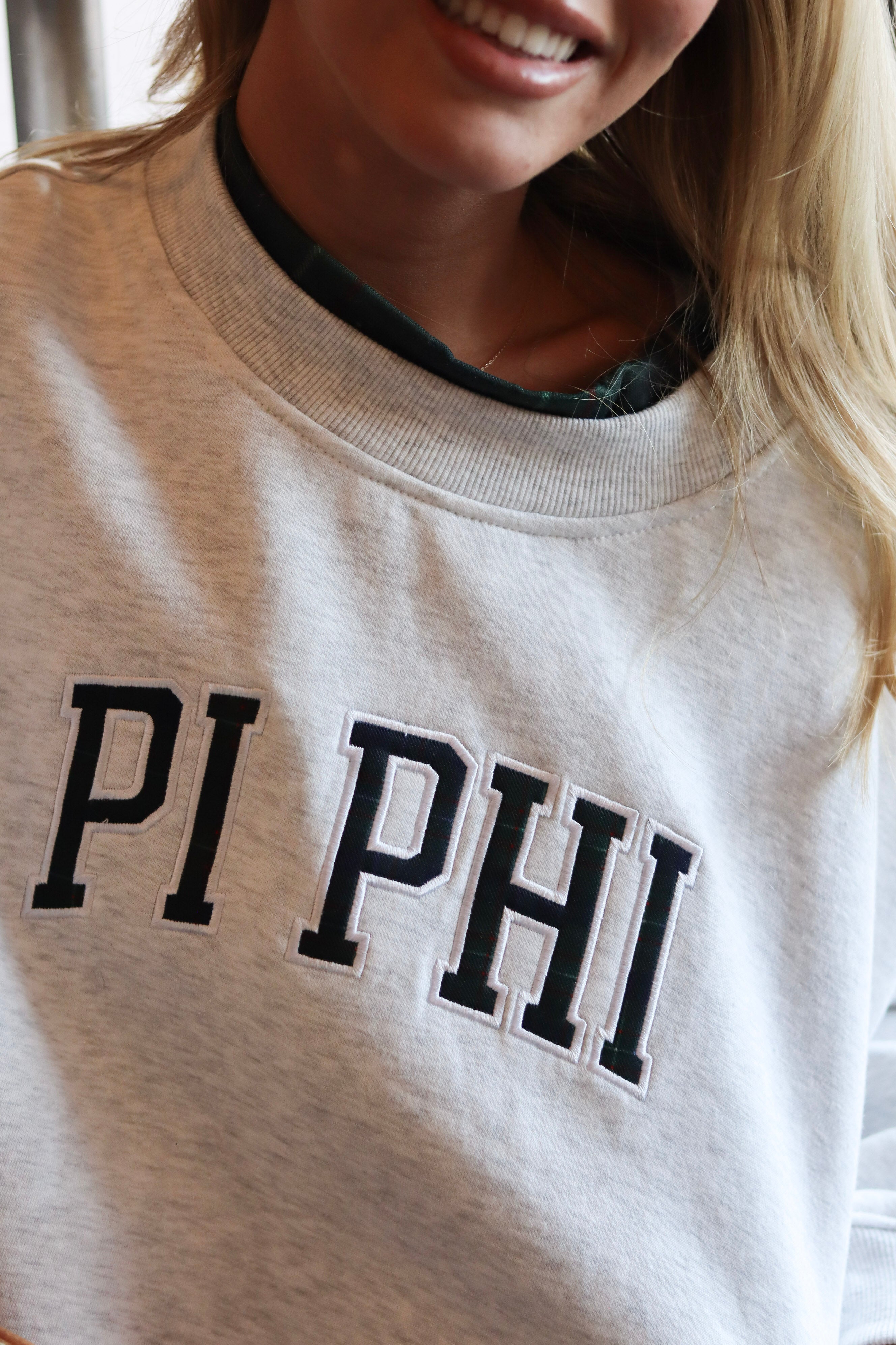 Sorority Plaid Accent Mock Neck