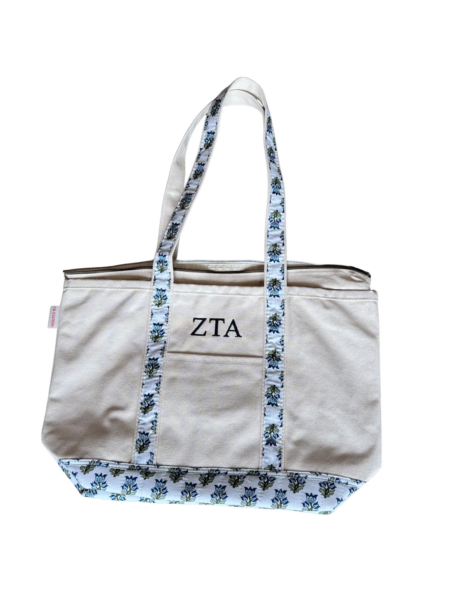 Zeta Tau Alpha Floral Trim Tote Bag