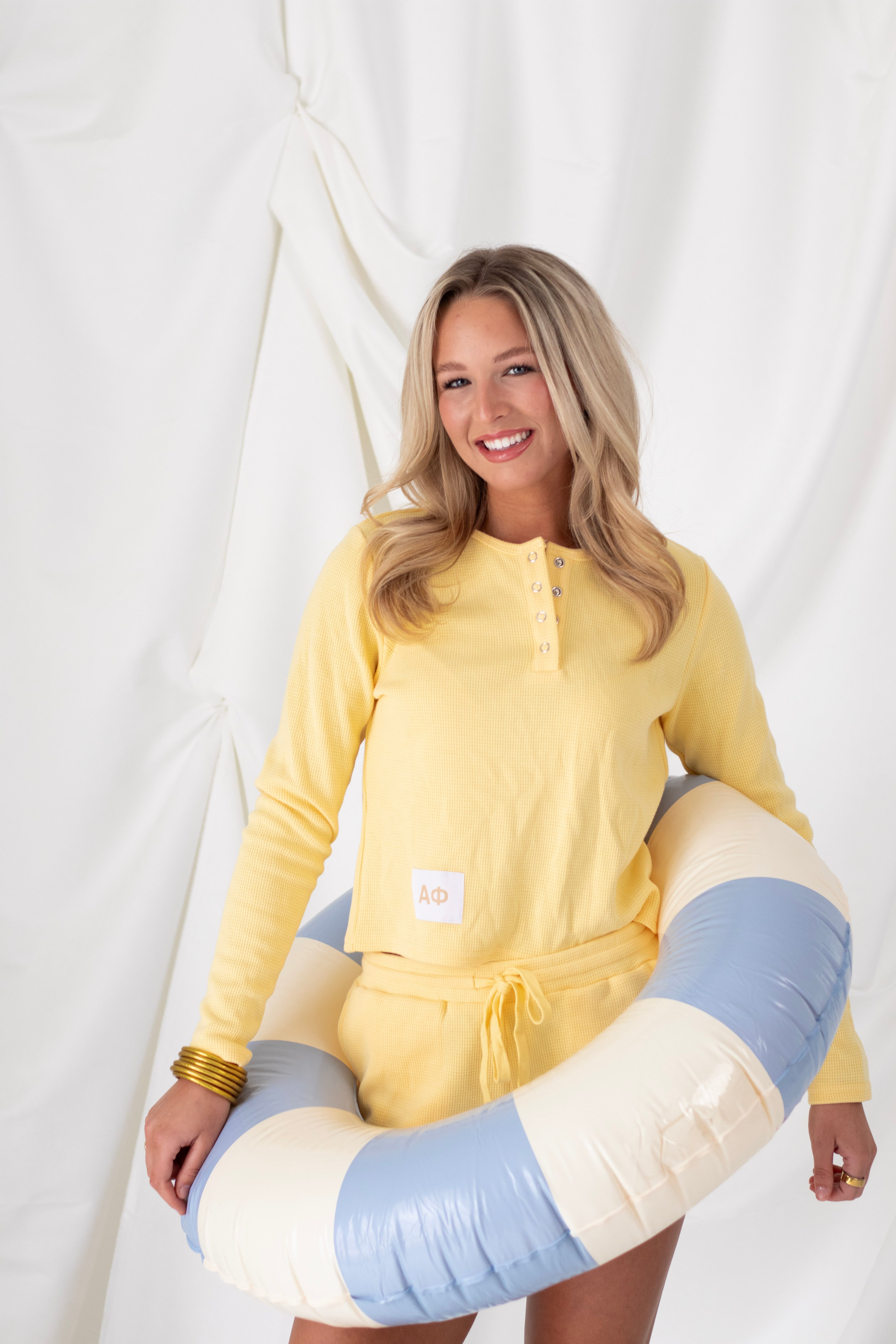 Sorority Yellow Tag Waffle-Knit Set