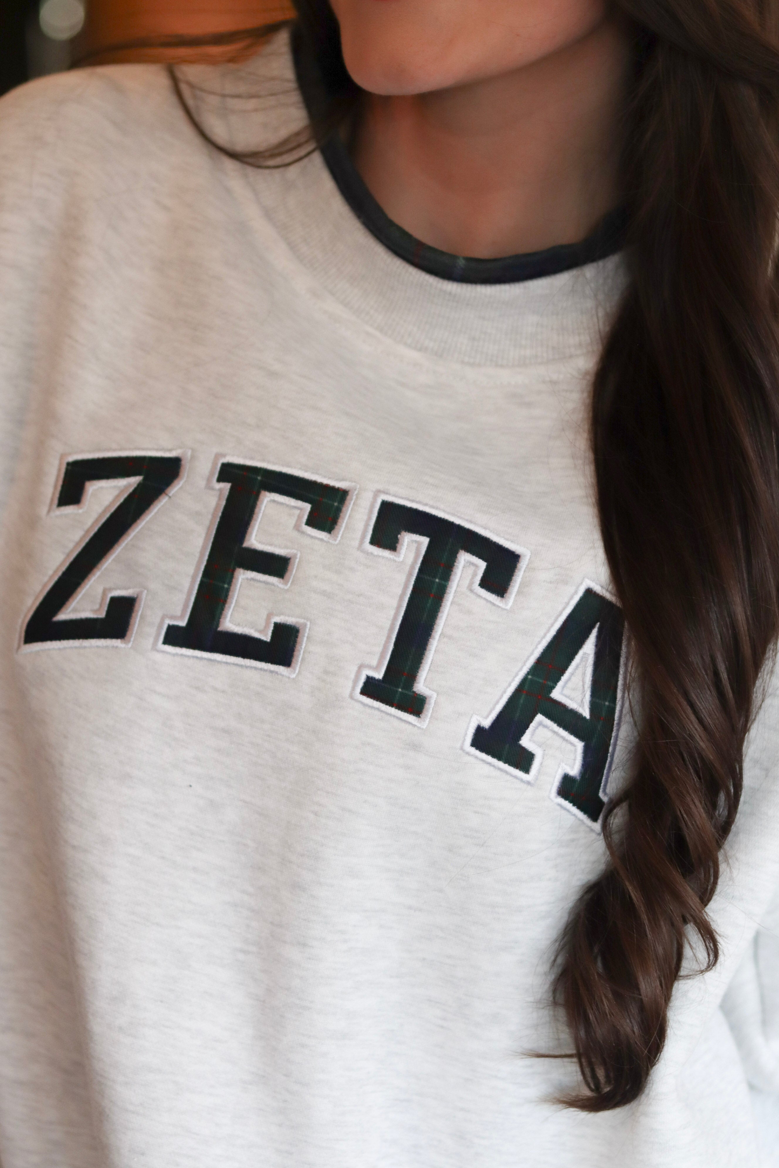 Sorority Plaid Accent Mock Neck