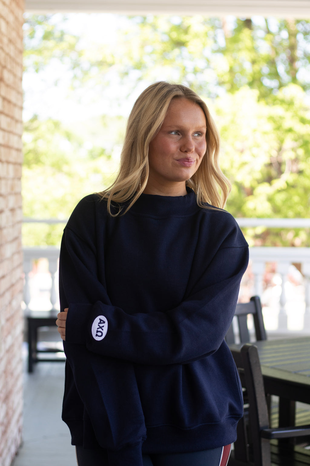 Sorority Navy Patch Mockneck