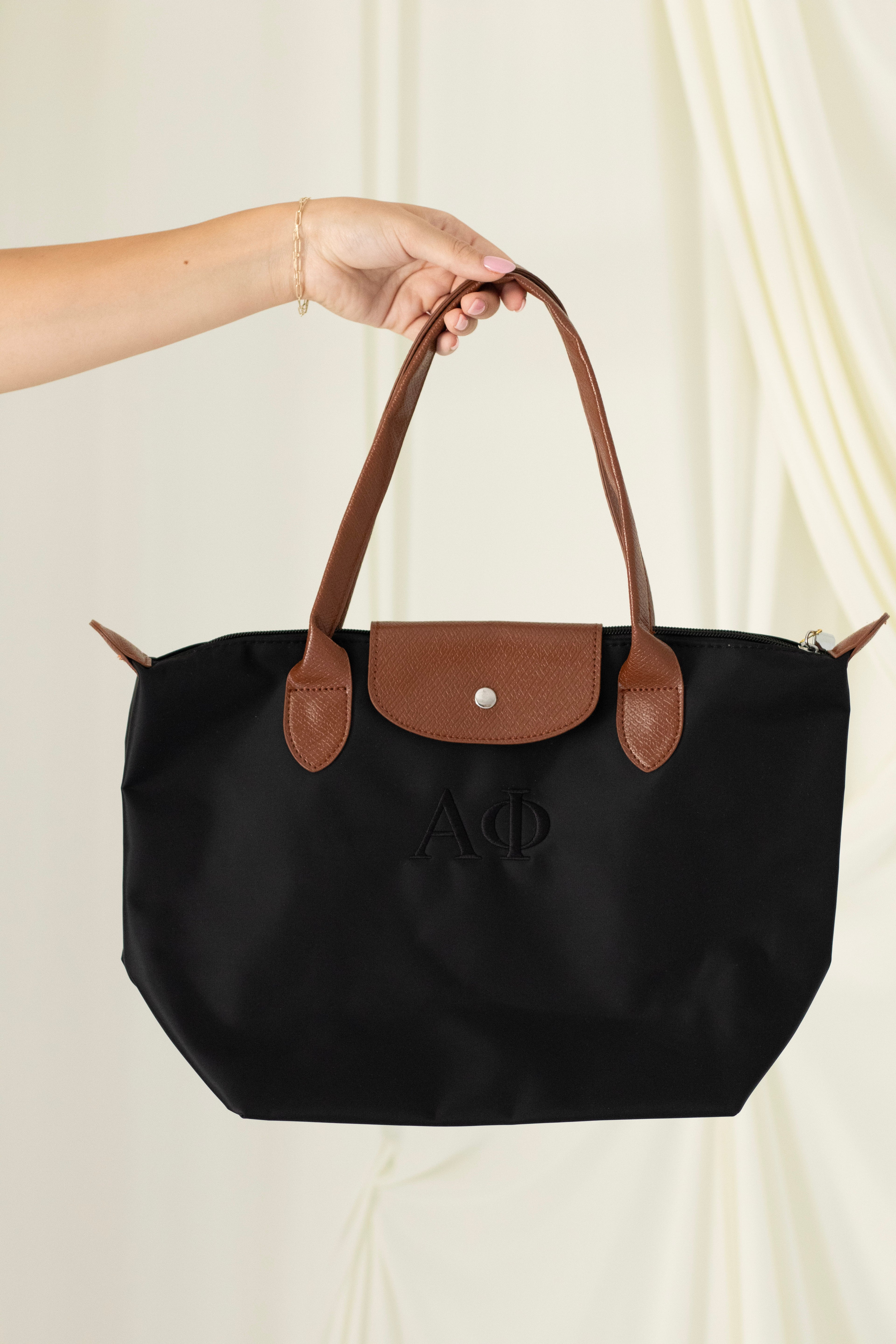 Sorority Embroidered Leather Tote Bag