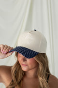 Sorority Cream & Navy Polka Hat