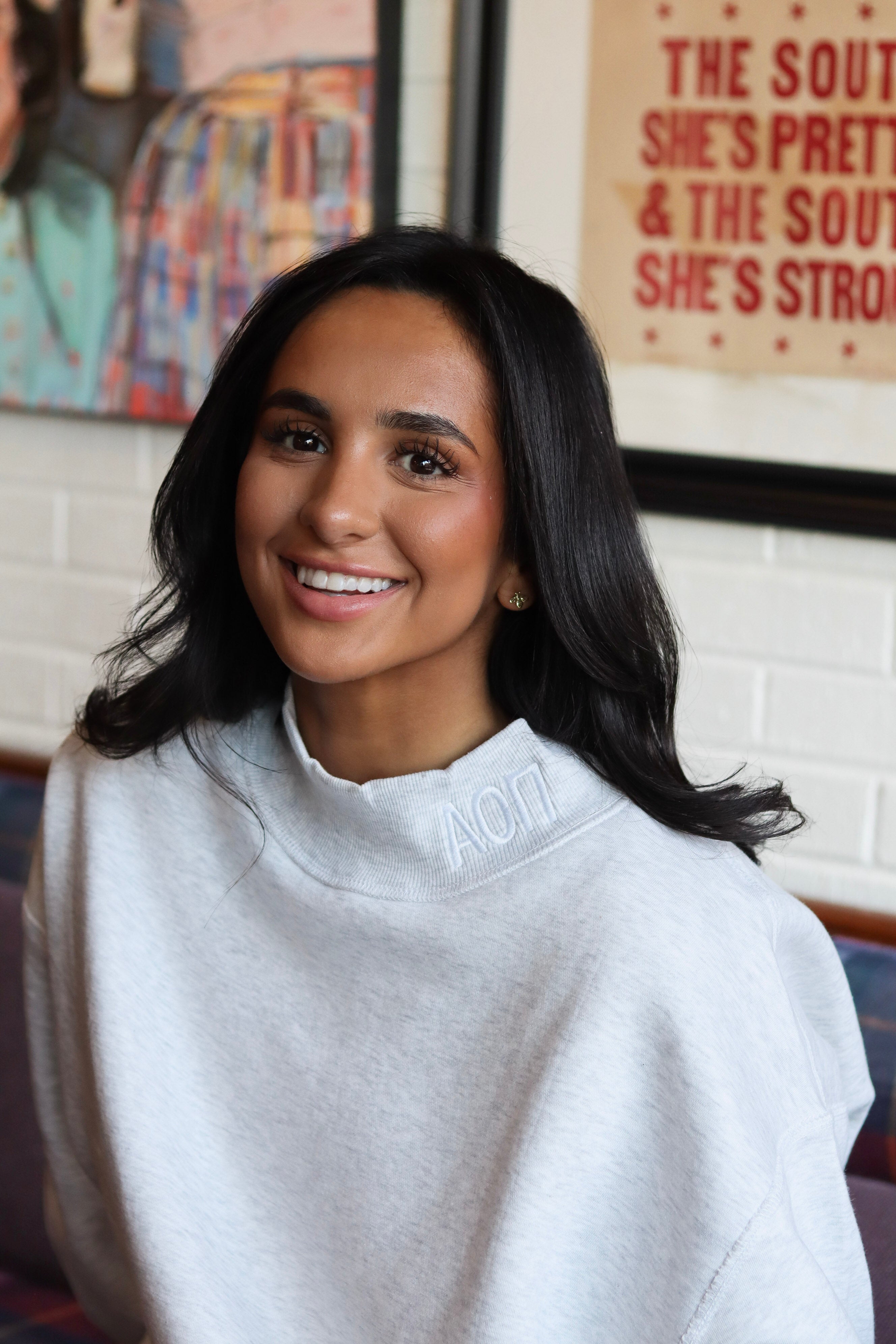 Sorority Embroidery Letter Mock Neck