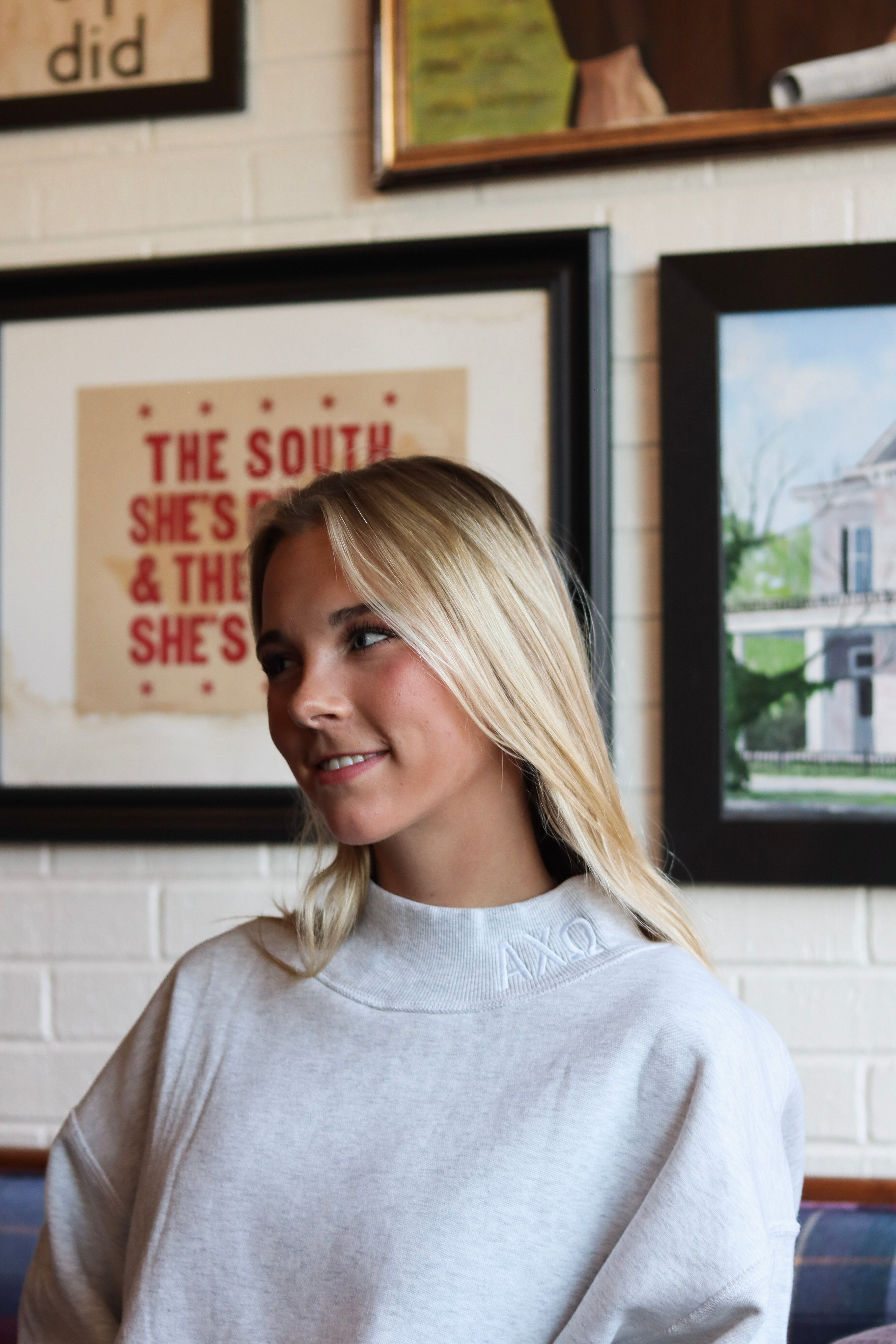 Sorority Embroidery Letter Mock Neck