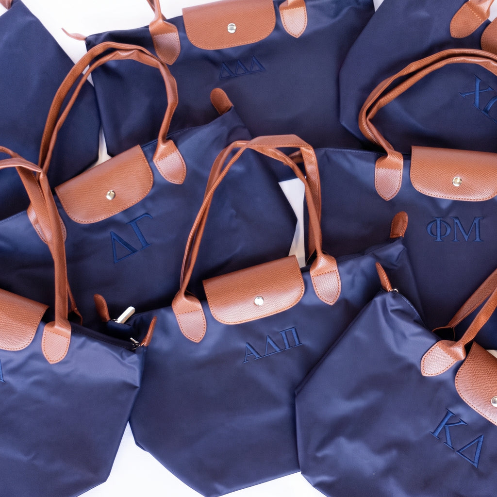 Sorority Embroidered Leather Tote Bag