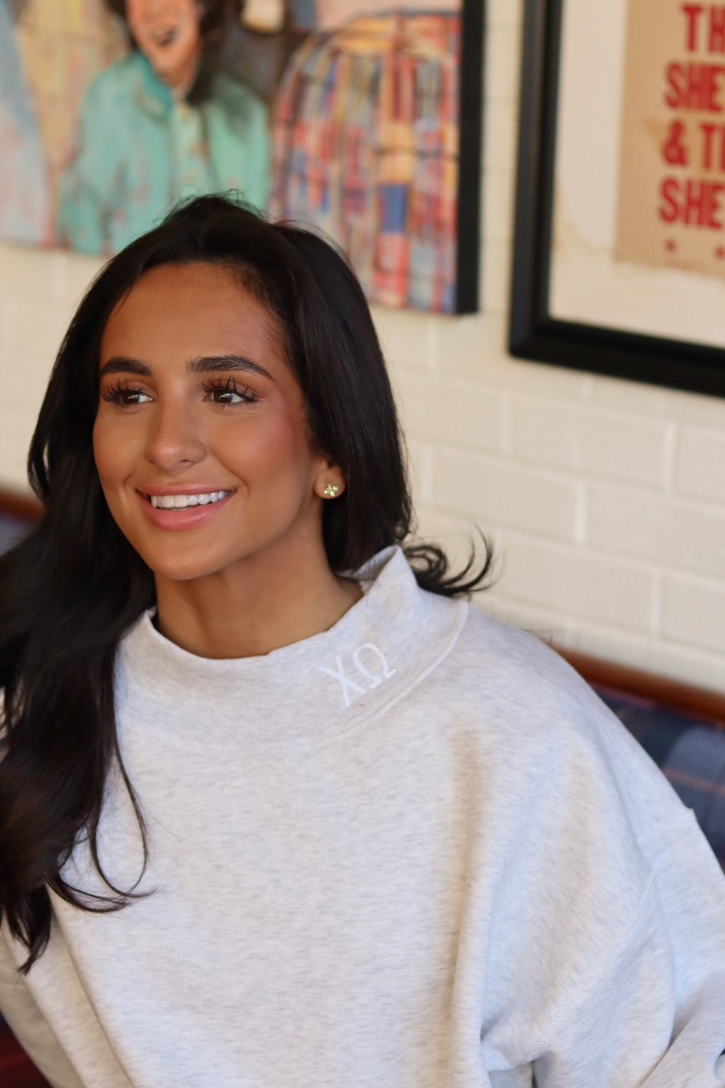 Sorority Embroidery Letter Mock Neck