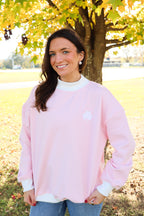 Sorority Symbol Embroidered Striped Mock Neck