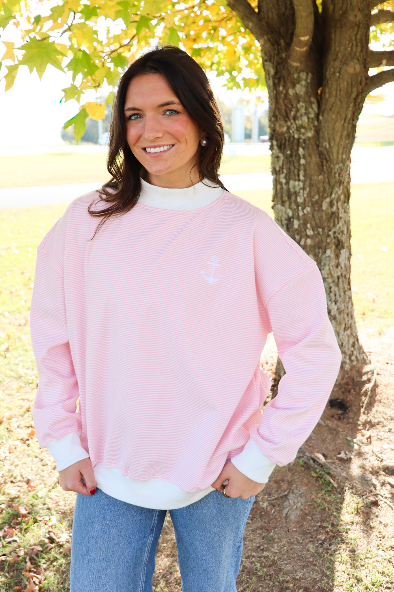 Delta Gamma Pink Striped Mockneck