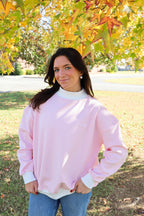 Sorority Symbol Embroidered Striped Mock Neck