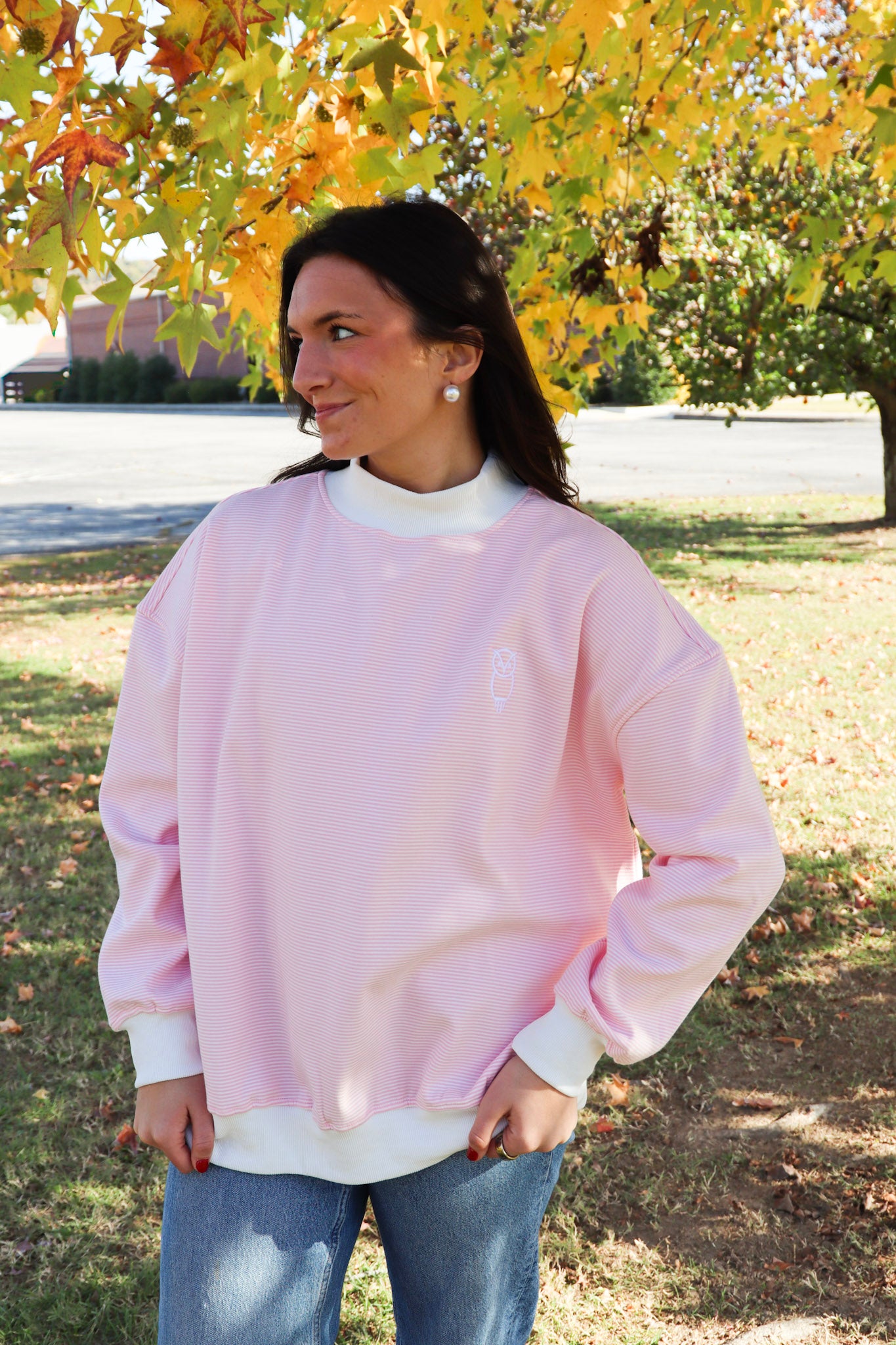 Chi Omega Pink Striped Mockneck