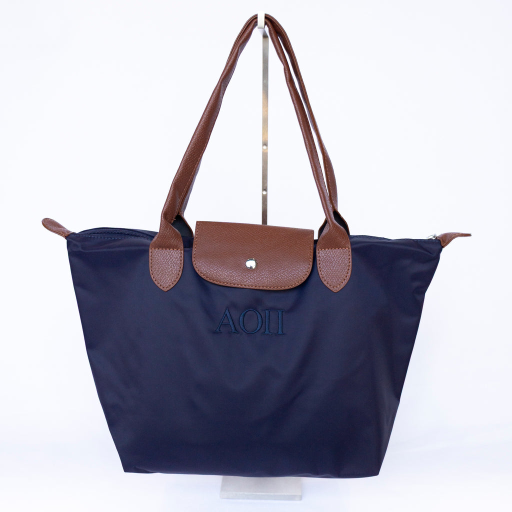 Sorority Embroidered Leather Tote Bag