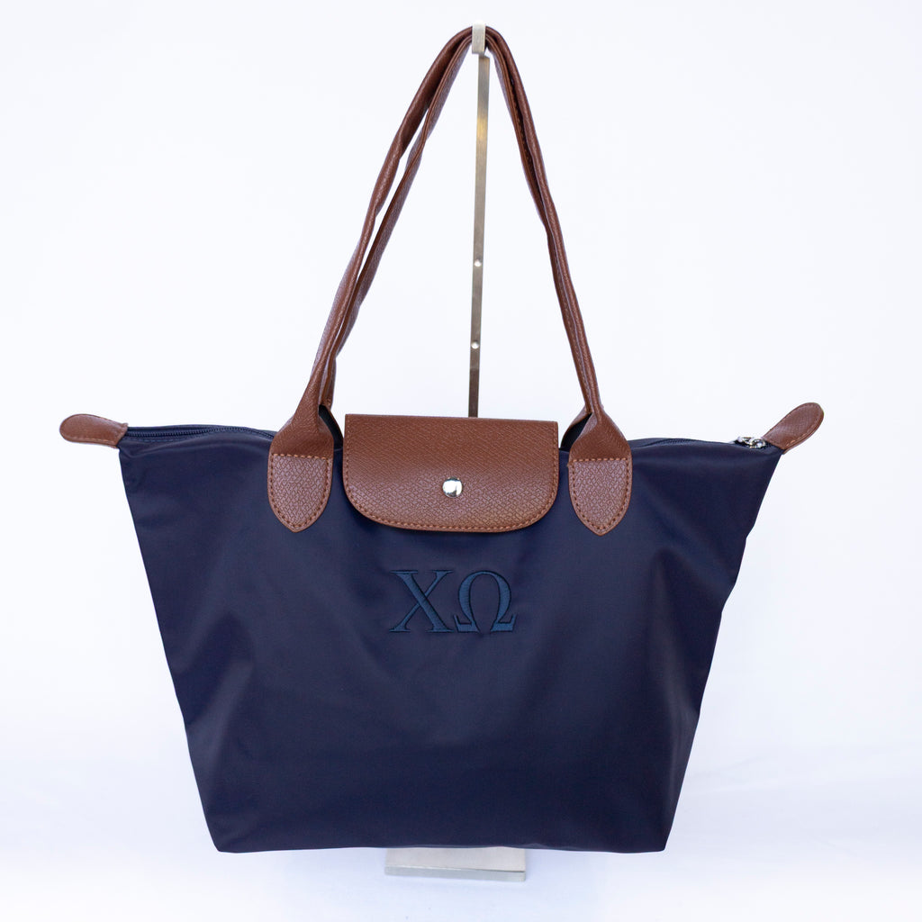 Sorority Embroidered Leather Tote Bag