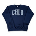Chi Omega Navy Gingham Letter Crewneck