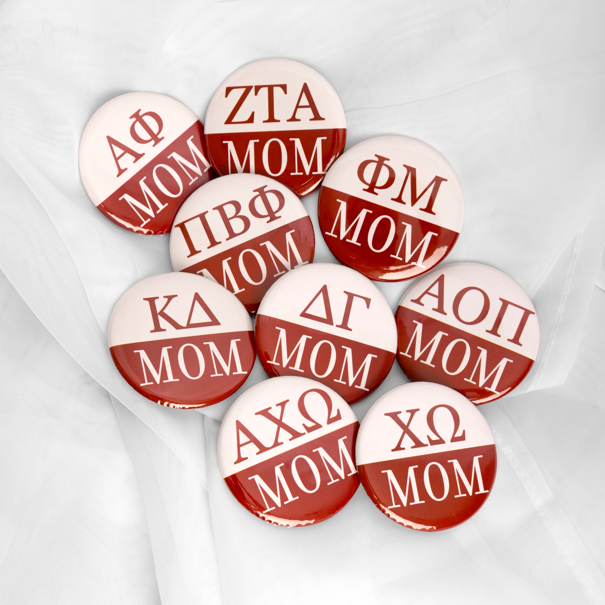 Sorority Crimson & White Mom Button