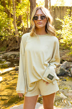 Sorority Sage Green Striped Patch Top