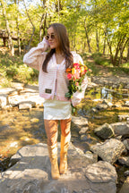 Sorority Double Zip Patch Striped Knit Hoodie