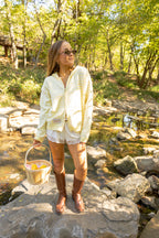 Sorority Double Zip Patch Striped Knit Hoodie